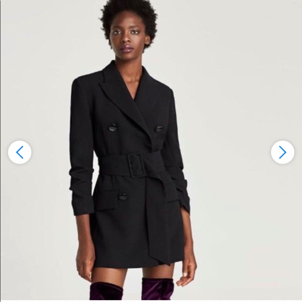 Zara Black Double-Breasted Belted Blazer Dress